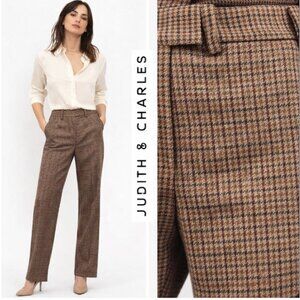 Judith & Charles Virgin Wool Houndstooth Pants Straight Leg Brown Size 4